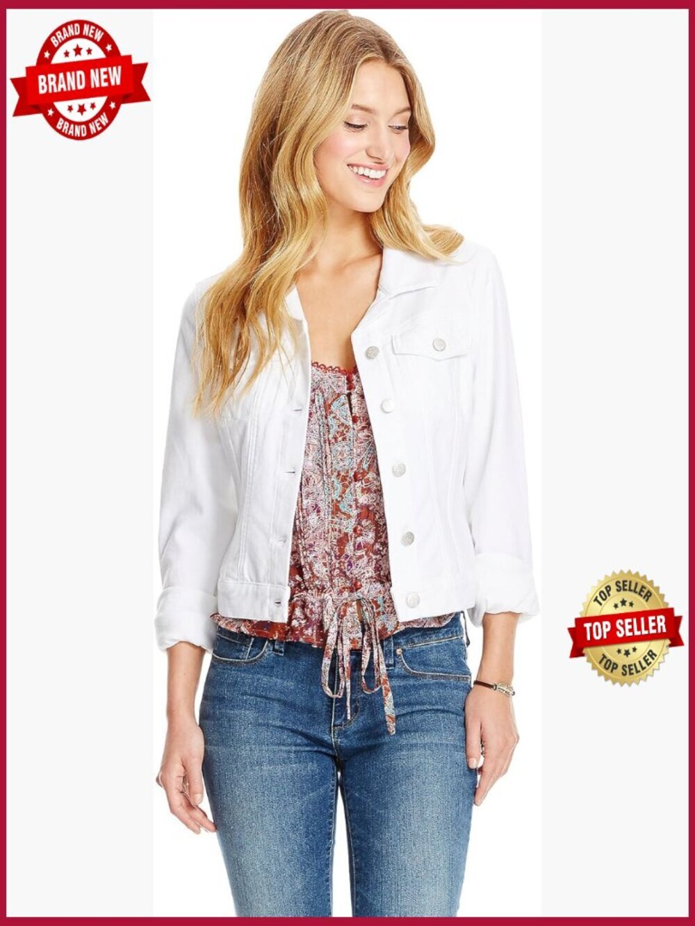 Crop Denim Jacket - Classic Feminine Fit - Button Front